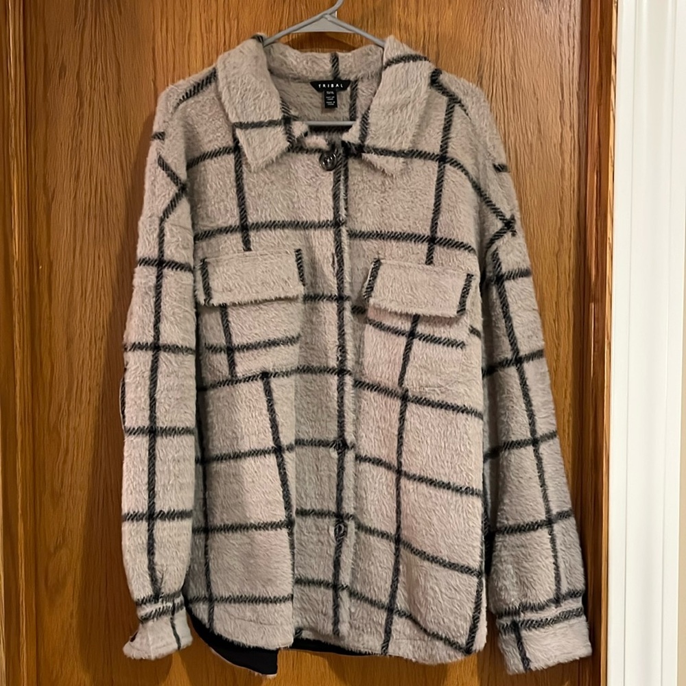 Tribal grey and black plaid soft shacket